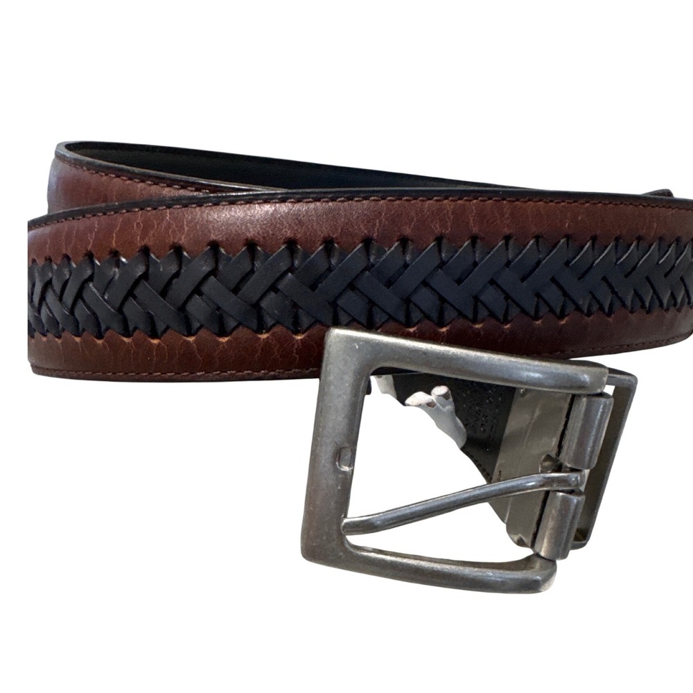 Columbia Men's Reversible Leather Belt Black Woven Center Braid Inlay sz‎ 36